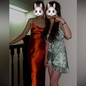 ASOS DESIGN cami maxi slip dress in high shine satin with lace up back in rust